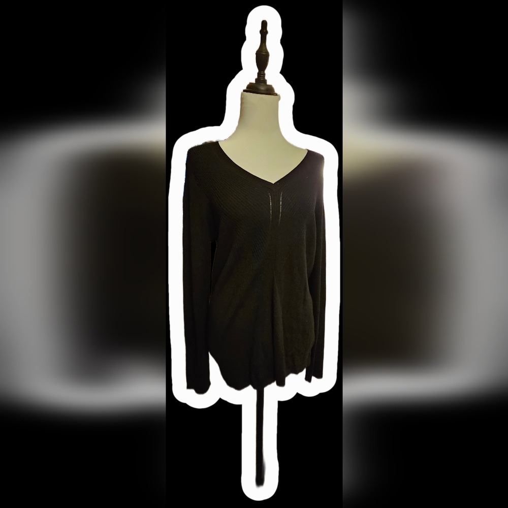 DKNY Jeans Black Ribbed V-Neck Top